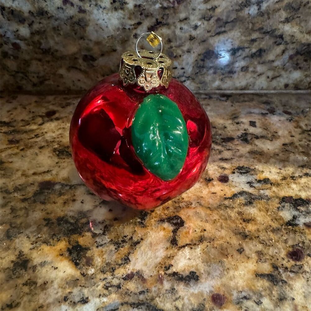 Vintage Red Glass Apple Christmas Ornament Hanging Decor